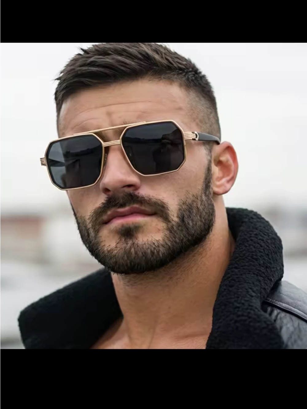 Men's Square Gold Frame Sunglasses with Black Lenses